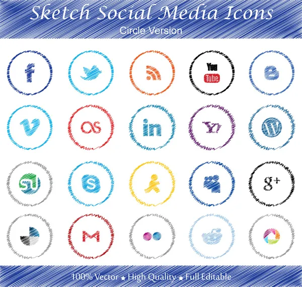 Sketch Social Media Badges - Version cercle — Image vectorielle