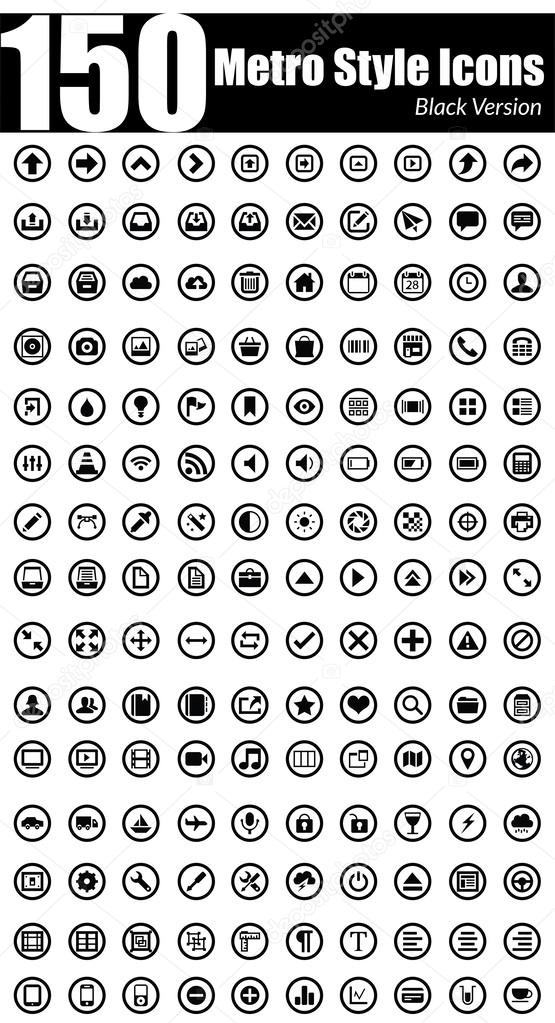 150 Metro Style Icons (Black Version)