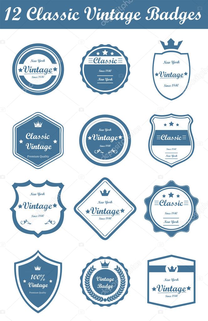 12 Classic Vintage Badges (Blue)