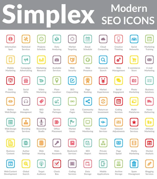 Simplex - moderní Seo ikony (čtvercová verze) — Stockový vektor