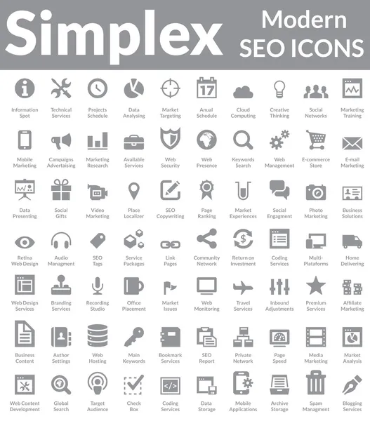 Simplex - Modern SEO Simgeleri (Karanlık Sürüm) — Stok Vektör