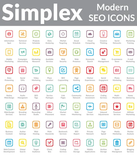 Simplex - Современные SEO-иконы (Square) ) — стоковый вектор