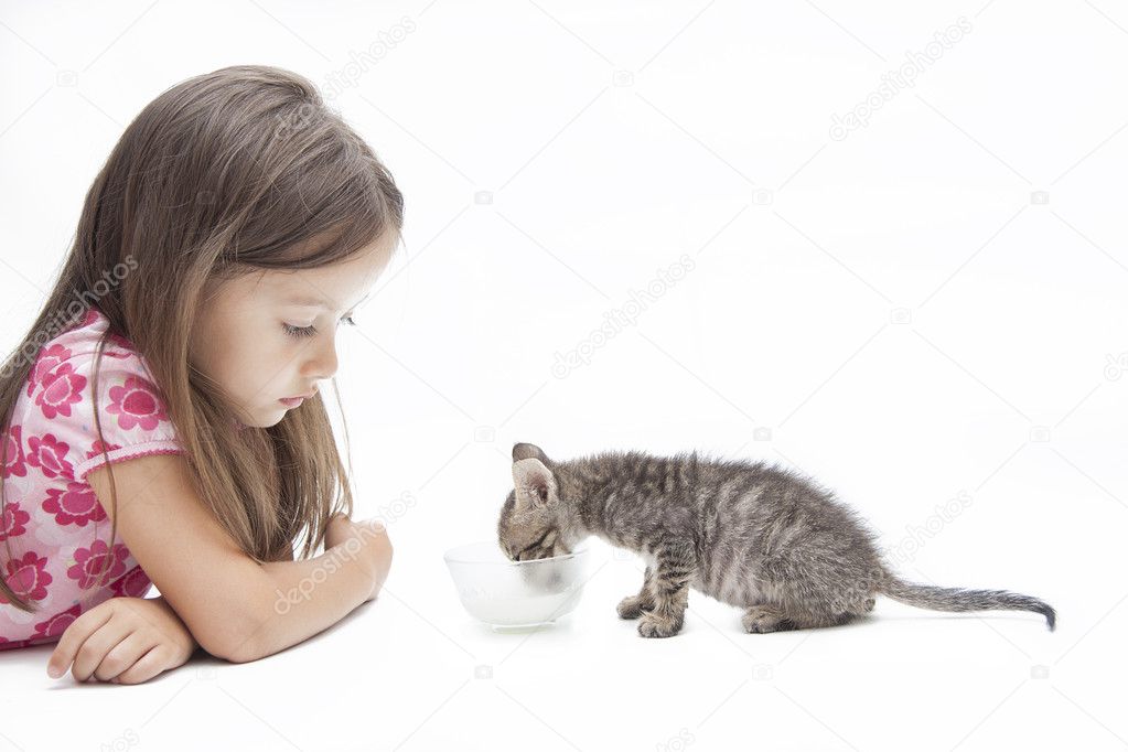 Kitten with little girl