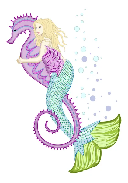 Zeemeermin paardrijden seahorse — Stockvector