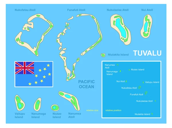 Kaart van Tuvalu en vlag — Stockvector