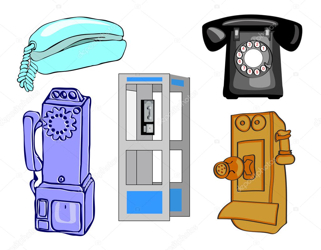 Full page of telephones and phone booth