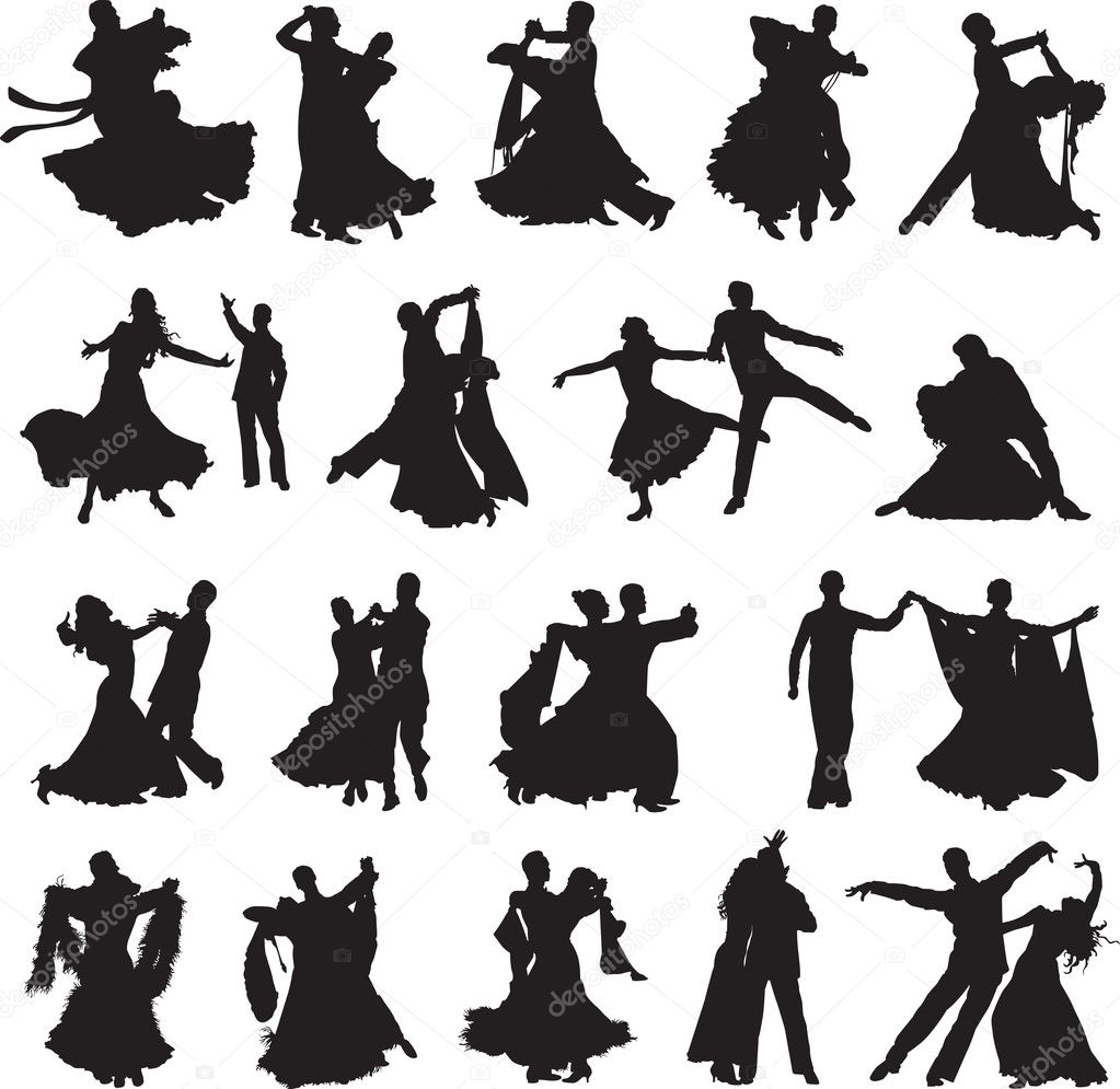 Silhouettes Of Couples Dancing Ballroom Dance Stock Vector