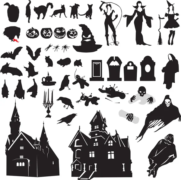 Set silhouetten symboliseert halloween — Stockvector