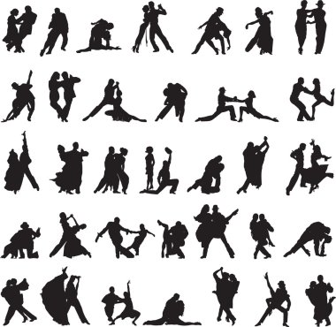 çiftlerin tango dans siluetleri kümesi