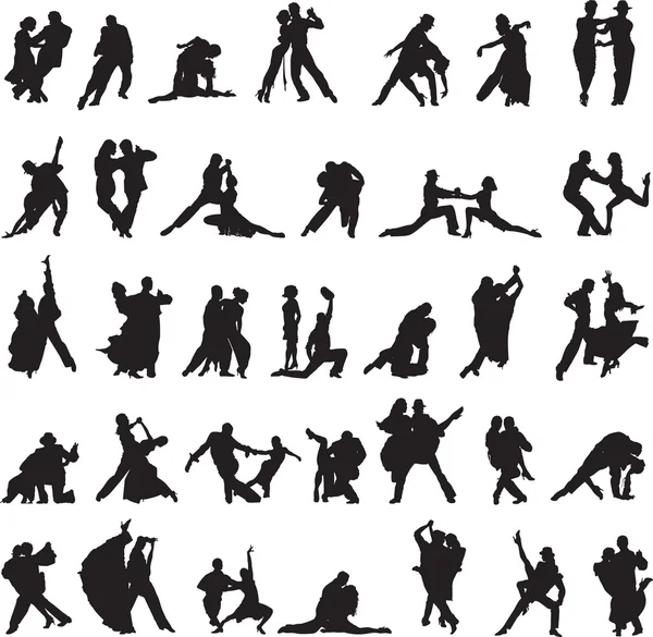 Conjunto de siluetas de parejas bailando tango — Vector de stock