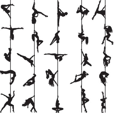 Set of silhouettes of pole dancers clipart