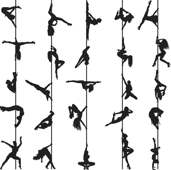 Ensemble de silhouettes de danseurs de pôle — Image vectorielle