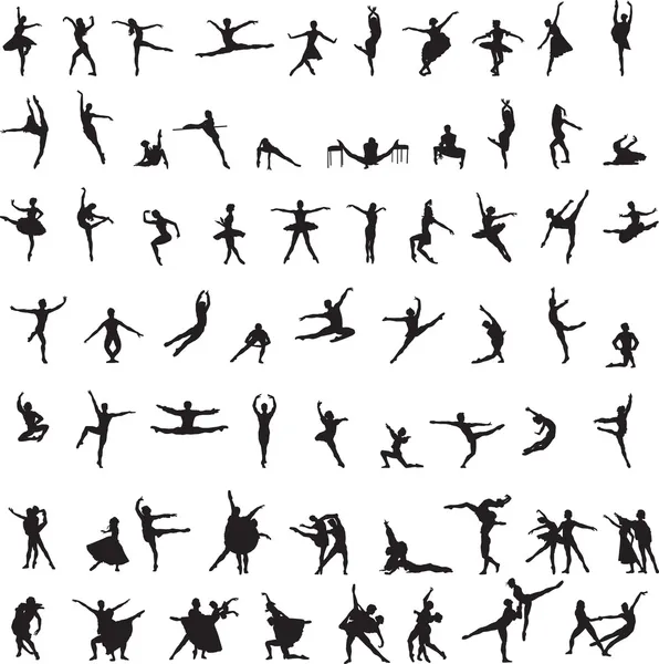 Conjunto de siluetas de bailarines de ballet — Vector de stock