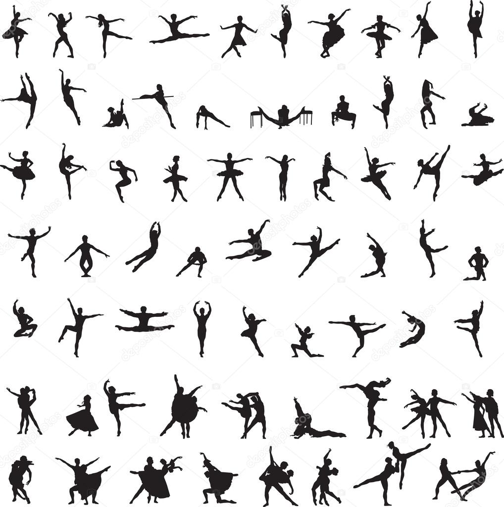 Set of silhouettes of ballet dancers