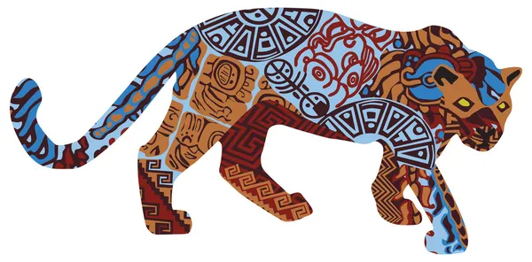 Jaguar in the ethnic pattern of Indians — Stock Vector