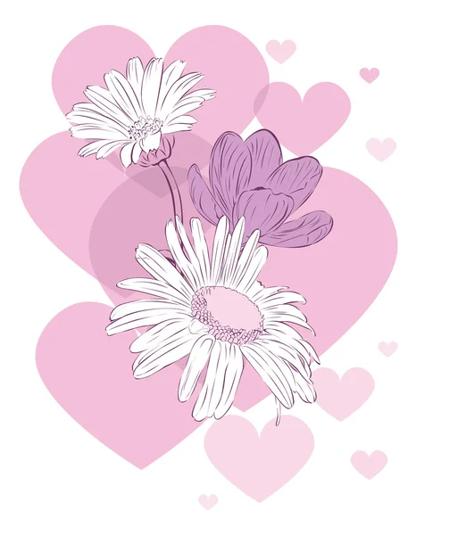 Symboly lásky srdce a květiny — Stockový vektor