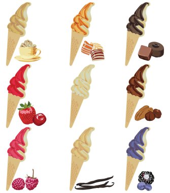 farklı tatlar ile dondurma seti