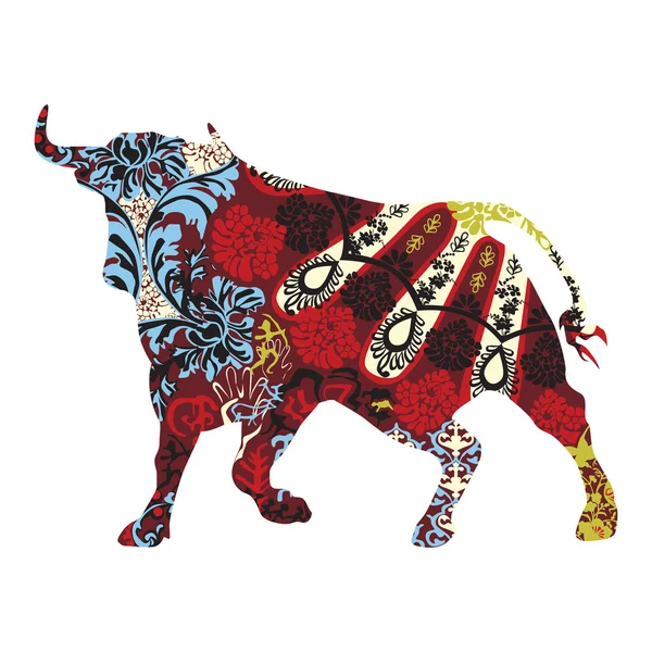 Stier in een Spaanse ornament — Stockvector