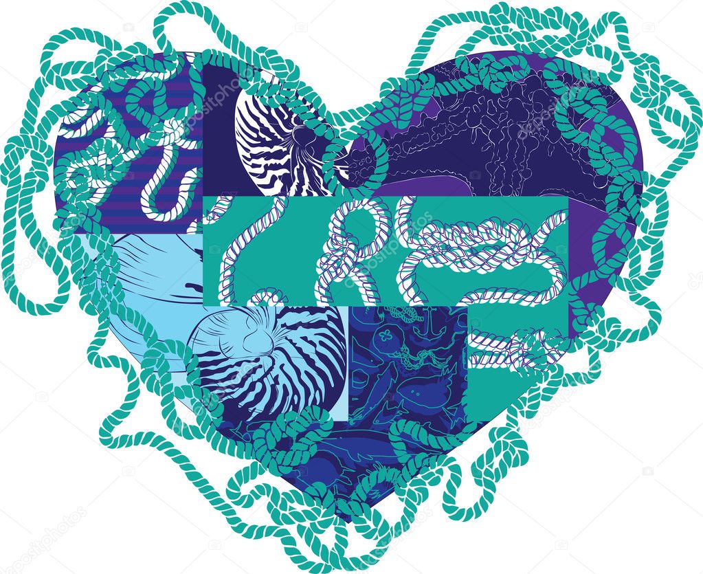 Heart with elements of marine life