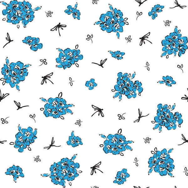 Patroon met blauwe bloemen — Stockvector