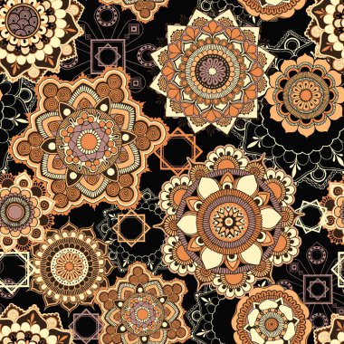 Doğulu süslemeleri olan kusursuz desenler. Mehndi biçim ögelerini süsle.