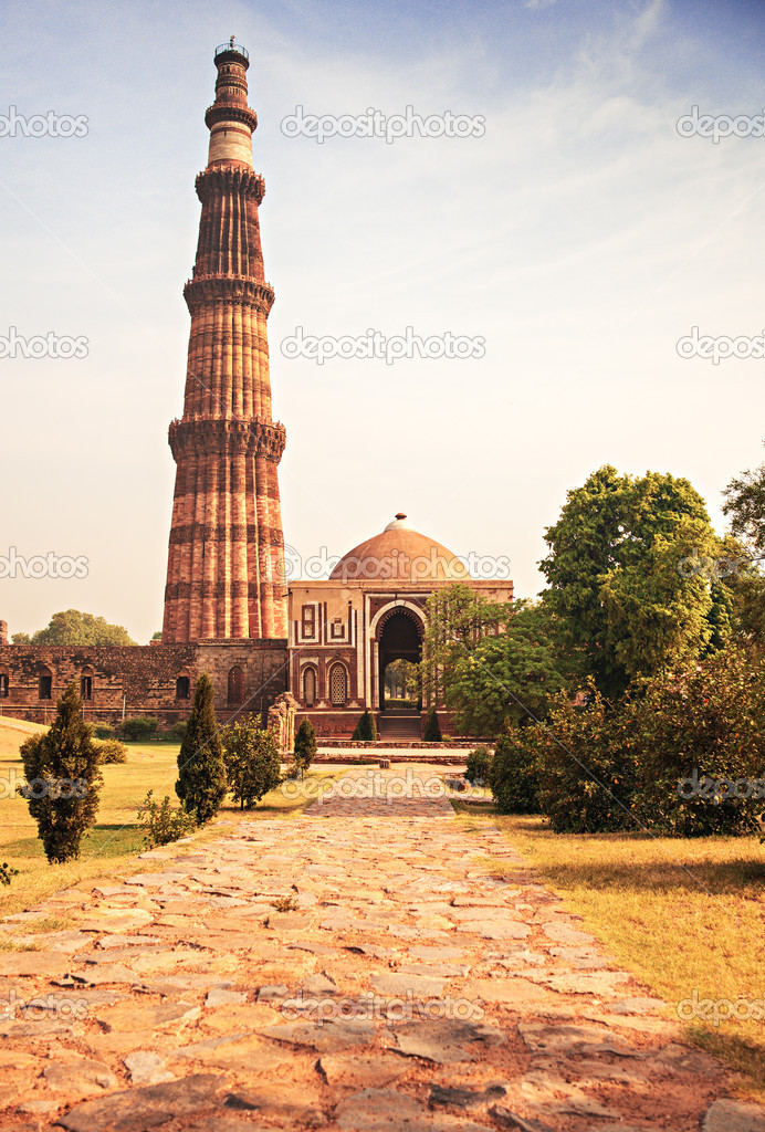 Qutub Minar Tower brick minaret in Delhi India