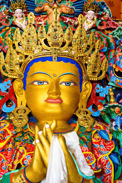 Buddha maitreya statue close up in a monastery