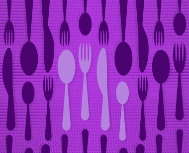 Set of silverware on metal surface clipart