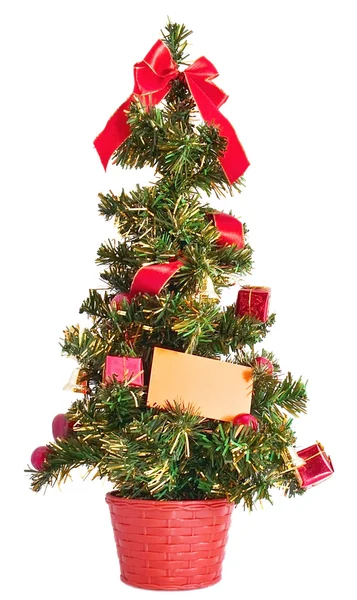 Árbol de Navidad con tarjeta en blanco — Foto de Stock