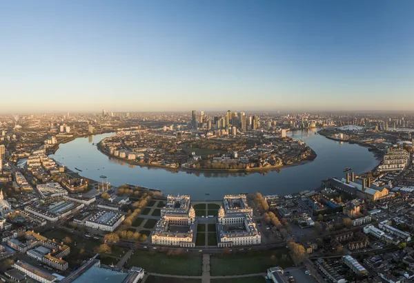 Wielka Brytania Londyn Widok Lotu Ptaka Greenwich Świcie — Zdjęcie stockowe