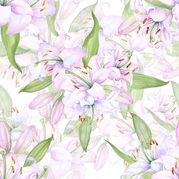 White Pink Lilies Seamless Pattern — Stock fotografie
