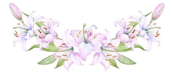 Bouquet White Lilies Watercolor Flower Arrangement — стоковый вектор