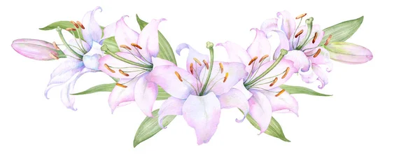 Bouquet White Lilies Watercolor Flower Arrangement — Stockvektor