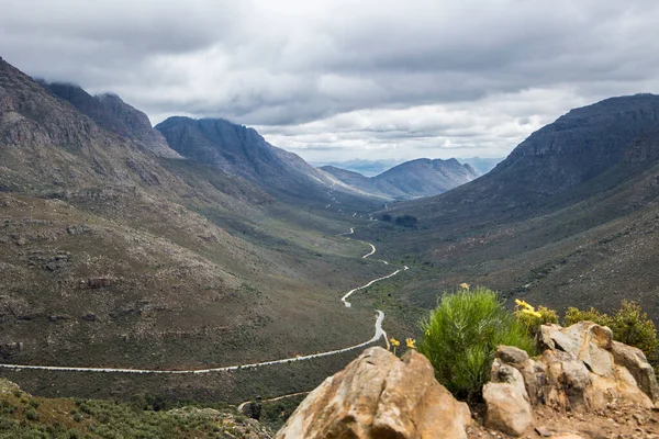 Camino Sinuoso Través Zona Salvaje Las Montañas Ceder Día Nublado — Foto de Stock