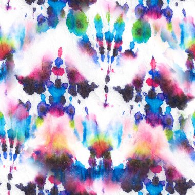 Kusursuz Grunge Vibrant Arkaplanı. Çok renkli hippi kravat boyası, Gradyan boyalı suluboya akrilik tuval. Kusursuz Siyah Çin Sıvı Kravat Boyası.