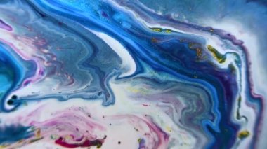 Turkuaz Sıvı Sıvı 4K Akış. Pastel Soyut Boya Mavi Modern Sanatsal Video, Doku Deseni Tasarımı. Sanatsal Sıvı Kapat, Arkaplan Cyan Dinamik Efekti.