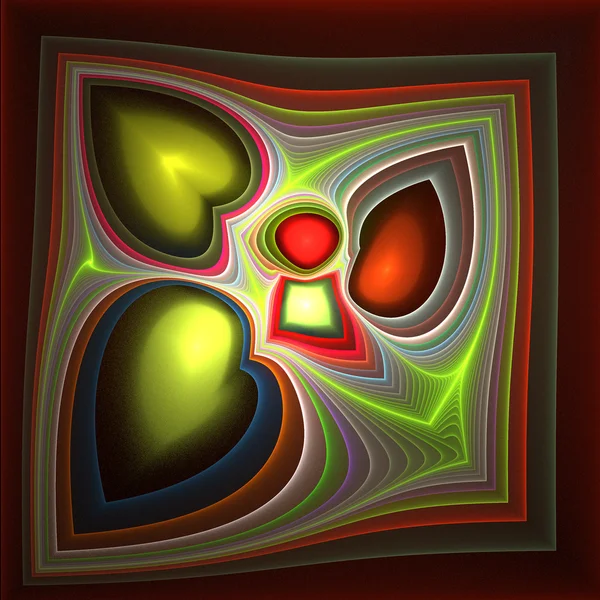 Abstract hearts in frame. Computer generated graphics. Green and