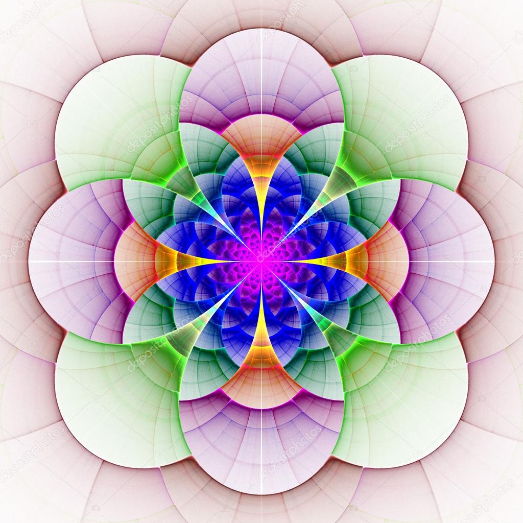 Beautiful fractal flower in blue, green and purple.