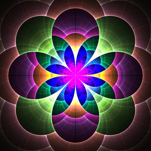 Beautiful fractal flower in blue, green and purple. — Stock Photo, Image