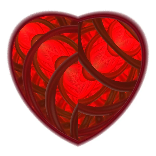 Fraktální červené srdce na bílém pozadí. — Stock fotografie