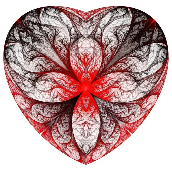 Coeur rouge fractal sur fond blanc . — Photo