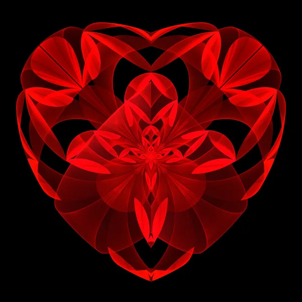 Flower red heart fractal on black background. — Stock Photo, Image