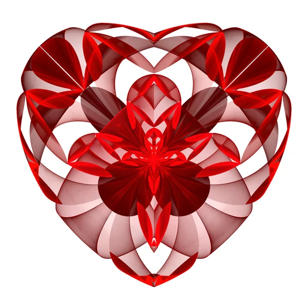 Fraktální červené srdce květ na bílém pozadí. — Stock fotografie