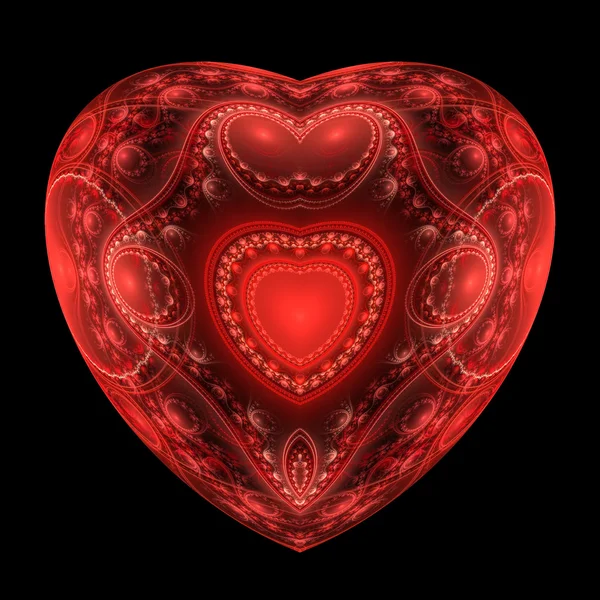 Siyah zemin üzerine kırmızı kalp fractal. — Stok fotoğraf