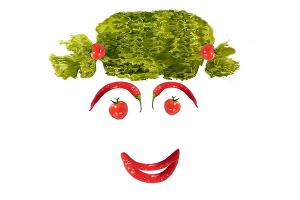 Zdrowe odżywianie. śmieszne twarz kobiety z fryzurę — Zdjęcie stockowe