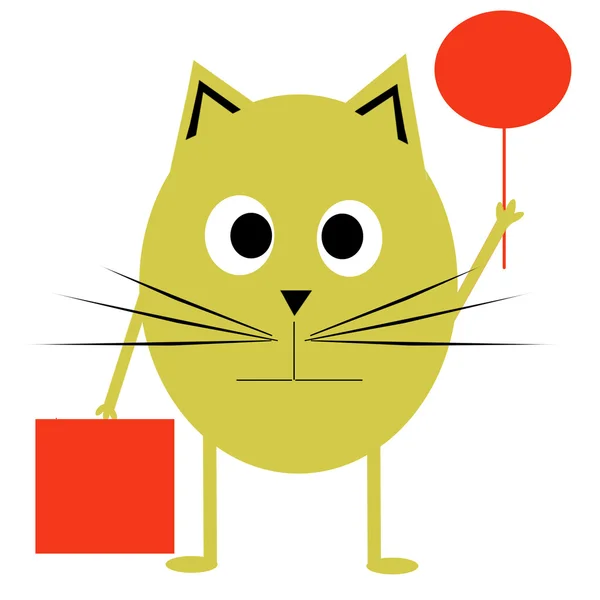 A piros matricát és a ballon Fan macska — Stock Fotó