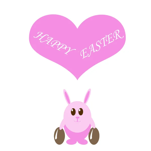 Conejo rosa divertido con huevos de Pascua — Foto de Stock