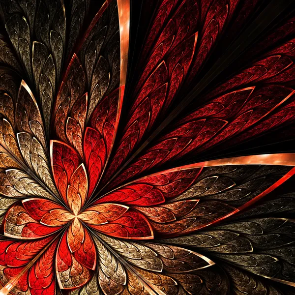 Beautiful fractal flower in yellow and red. — Stock Photo, Image