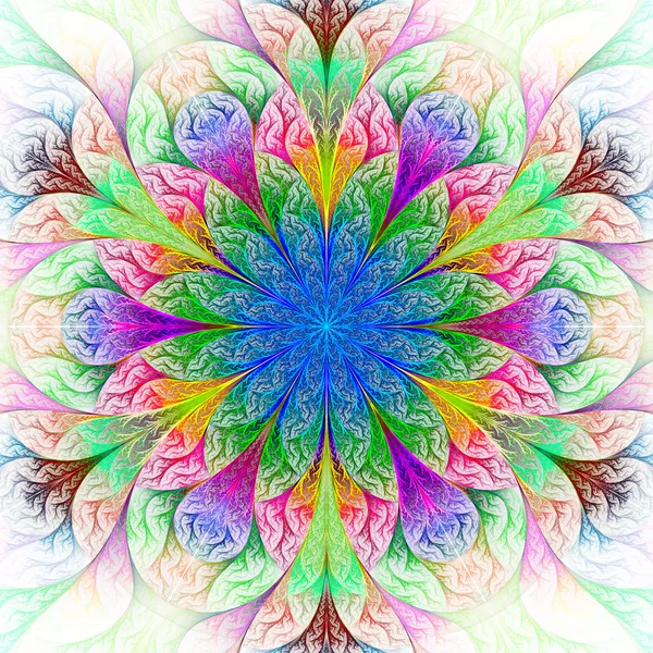 Belle fleur fractale en bleu, vert et rouge. Genres informatiques — Photo