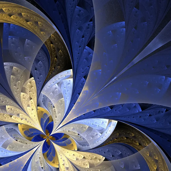 Bela flor fractal em azul e amarelo. Gerado por computador Fotos De Bancos De Imagens